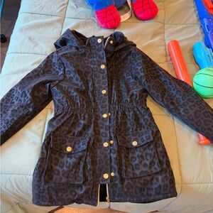 Kids Leopard Print Hooded Jacket - Black
